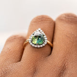 3.83ct Pear Cabochon Australian Sapphire and Blackened Halo ring in 18k Yellow Gold