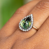 3.83ct Pear Cabochon Australian Sapphire and Blackened Halo ring in 18k Yellow Gold