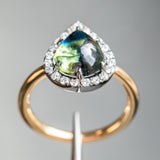 3.83ct Pear Cabochon Australian Sapphire and Blackened Halo ring in 18k Yellow Gold