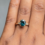 2.13ct Fancy Cushion Teal Blue Spinel VINTAGE CATHEDRAL RING IN 18k Yellow Gold