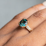 2.13ct Fancy Cushion Teal Blue Spinel VINTAGE CATHEDRAL RING IN 18k Yellow Gold