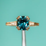 2.13ct Fancy Cushion Teal Blue Spinel VINTAGE CATHEDRAL RING IN 18k Yellow Gold