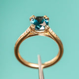 2.13ct Fancy Cushion Teal Blue Spinel VINTAGE CATHEDRAL RING IN 18k Yellow Gold