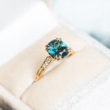2.13ct Fancy Cushion Teal Blue Spinel VINTAGE CATHEDRAL RING IN 18k Yellow Gold