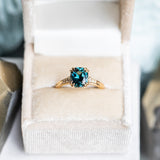 2.13ct Fancy Cushion Teal Blue Spinel VINTAGE CATHEDRAL RING IN 18k Yellow Gold