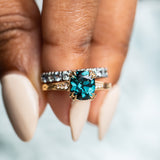 2.13ct Fancy Cushion Teal Blue Spinel VINTAGE CATHEDRAL RING IN 18k Yellow Gold