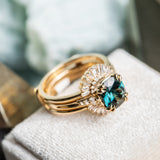 2.13ct Fancy Cushion Teal Blue Spinel VINTAGE CATHEDRAL RING IN 18k Yellow Gold