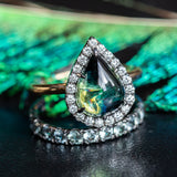 3.83ct Pear Cabochon Australian Sapphire and Blackened Halo ring in 18k Yellow Gold