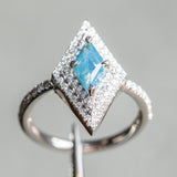 1.12ct Kite Shaped Opalescent Sapphire Double Halo Ring in Platinum