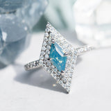 1.12ct Kite Shaped Opalescent Sapphire Double Halo Ring in Platinum