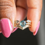 1.28ct Round Earthy Madagascar Sapphire Evergreen Carved Solitaire in 14k Yellow Gold