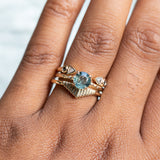 1.28ct Round Earthy Madagascar Sapphire Evergreen Carved Solitaire in 14k Yellow Gold