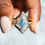 1.12ct Kite Shaped Opalescent Sapphire Double Halo Ring in Platinum