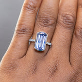 5.79ct Elongated Cushion Cut Purple Sapphire Low Profile Bezel Solitaire Ring in 18k White Gold