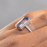 5.79ct Elongated Cushion Cut Purple Sapphire Low Profile Bezel Solitaire Ring in 18k White Gold