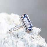 5.79ct Elongated Cushion Cut Purple Sapphire Low Profile Bezel Solitaire Ring in 18k White Gold