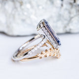 5.79ct Elongated Cushion Cut Purple Sapphire Low Profile Bezel Solitaire Ring in 18k White Gold