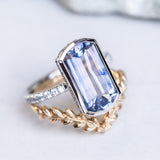 5.79ct Elongated Cushion Cut Purple Sapphire Low Profile Bezel Solitaire Ring in 18k White Gold