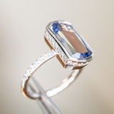 5.79ct Elongated Cushion Cut Purple Sapphire Low Profile Bezel Solitaire Ring in 18k White Gold