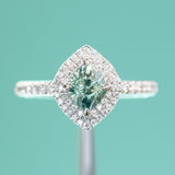 1.23ct Geo Montana Sapphire Double Diamond Halo Ring in 14K White Gold