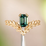 1.35ct Australian Emerald Cut Sapphire Pointed Vine Prong Set Ring in 14k yellow gold