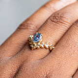 0.85ct Blue Pear Sapphire Pointed Vine Prong Set Ring in 14k yellow gold