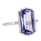 5.79ct Elongated Cushion Cut Purple Sapphire Low Profile Bezel Solitaire Ring in 18k White Gold