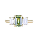 1.52ct Emerald Cut Parti Sapphire and Lab Grown Diamond Three Stone Low Profile Ring in 14k Yellow Gold