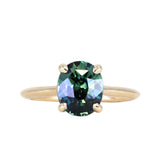 3.01ct Oval Unheated Madagascar Sapphire Hidden Halo Cathedral Solitaire in 14k Yellow Gold