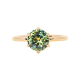 1.56ct Round Australian Parti Green Sapphire Lotus Solitaire in 14k Yellow Gold
