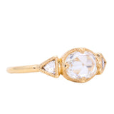 1.01ct Rosecut Three Stone Ring with Trillion Side Diamonds Compass Set Low Profile Milgrain Antique Ring in 18K Yellow Gold