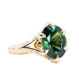 3.90ct Untreated Nigerian Oval Sapphire Diamond-studded Six Prong Split Shank Knife Ede Solitaire in 18k Yellow Gold