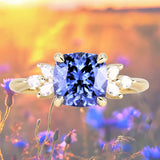 2.73ct Cushion Cut Moyo Sapphire and Marquise Diamond Cluster Ring in 18k Yellow Gold