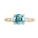 2.17ct Antique Style Unheated Cushion Cut Montana Sapphire Dainty Three Stone Ring in 14k Yellow Gold