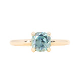 1.69ct Untreated Cushion Cut Blue Montana Sapphire Low Profile 4 Prong Solitaire in 14k Yellow Gold