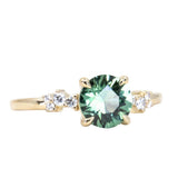 1.47ct Teal Green Grey Madagascar Sapphire and Diamond Starry Night Low Profile Solitaire in 14k Yellow Gold