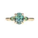 1.92ct Oval Untreated Madagascar Teal Sapphire and Pear Sapphire Antique Low Profile Prong Set Ring in 14k Yellow Gold
