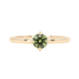 0.67ct Untreated Round Australian Parti Green Sapphire Low Profile Compass Set 4 Prong Solitaire in 14k Yellow Gold