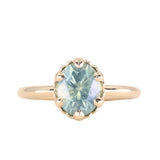 2.32ct Oval Unheated Silky Teal Montana Sapphire Scallop Cup Solitaire in 14k Yellow Gold