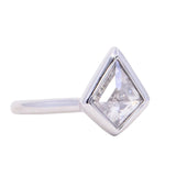 0.73ct Kite Shaped Light Grey Salt + Pepper Rosecut Diamond Contemporary Bezel Solitaire in 14k White Gold
