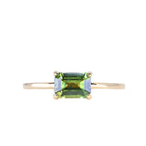1.20ct Untreated Australian Emerald Cut Parti Sapphire Low Profile 4 Prong East-West Solitaire in 14k Yellow Gold