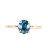1.51ct Oval Teal Blue Madgascar Sapphire Classic Four Prong Solitaire in 14k Yellow Gold