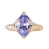 3.16ct Unheated Purple Madagascar Marquise Sapphire Evergreen Carved Low Profile 6 Prong Solitaire in 14k Yellow Gold