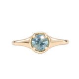0.88ct Untreated Round Montana Sapphire Low Profile 4 Prong Signet Solitaire in 14k Yellow Gold
