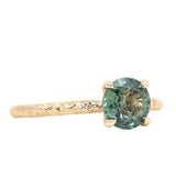 1.28ct Round Earthy Madagascar Sapphire Evergreen Carved Solitaire in 14k Yellow Gold