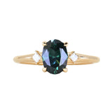 1.37ct Untreated Oval Deep Teal Nigerian Sapphire and Princess Cut Diamond Rapids Low Profile Ring in 14k Yellow Gold