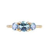 0.75ct Round Unheated Teal Blue Color Shifting Montana Sapphire and Montana Sapphire Side Three Stone Ring in 14k Yellow Gold