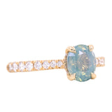 1.61ct Oval Opalescent Sapphire Hidden Halo Solitaire with French Set Diamonds in 18k Yellow Gold