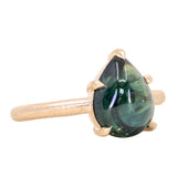 4.25ct Pear Cabochon Sapphire Low Profile Solitaire Ring in Satin 14K Yellow Gold