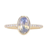 2.01ct Untreated Opalescent Oval Sapphire Low Profile Bezel Solitaire Ring with Pavé Set Diamonds in 14k Yellow Gold